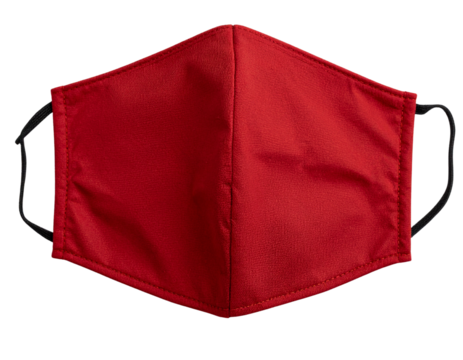 Red fabric face mask on a transparent background