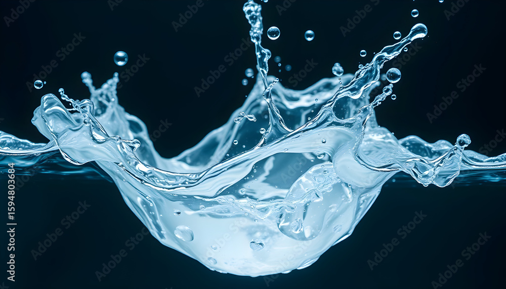 Poster water splashing action in dark environment fluid dynamics photography abstract design