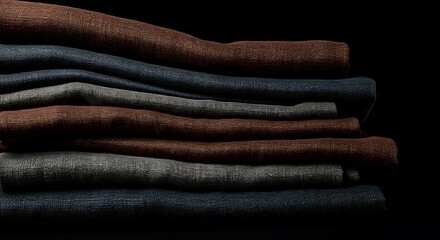 A vibrant stack of folded colorful denim jeans and casual clothing