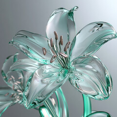 3D glass flower close-up, isolated, on a white background. Delicate palette, stylish print for women's clothing, decorative element, template for a romantic postcard.