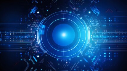 抽象的な青いテクノロジーの背景にデジタルサークルと回路基板のパターンが特徴です