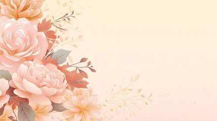 花柄の背景にピンクのバラと花のイラスト柔らかい色調で結婚式やイベントの招待状に最適