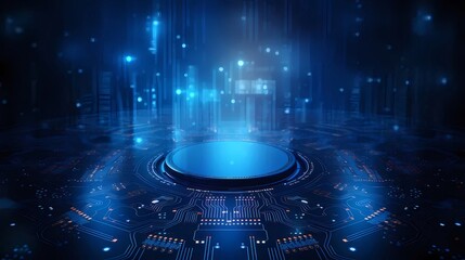 青色の抽象的な未来的なテクノロジー背景ネットワークシステムとデジタル回路の設計