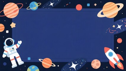 ピクセルアート宇宙背景 フレームと宇宙飛行士 ロケット 惑星 星 星雲 と青いスペース