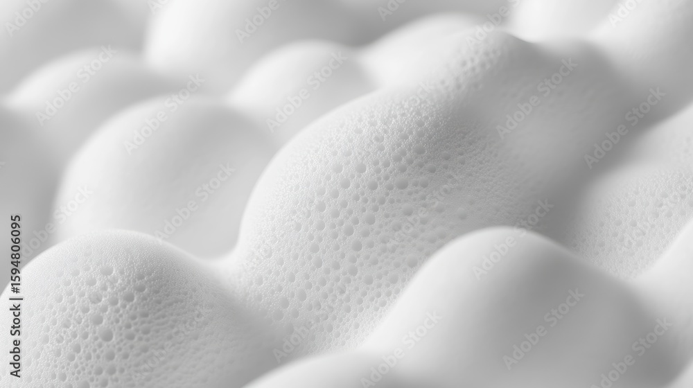 Poster close-up of textured white foam with small air bubbles, creating a soft, undulating surface.