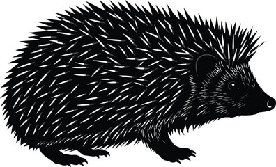 Hedgehog silhouette vector illustration, spiny wild animal graphic, cute woodland creature clipart, porcupine shape, wildlife design element for print