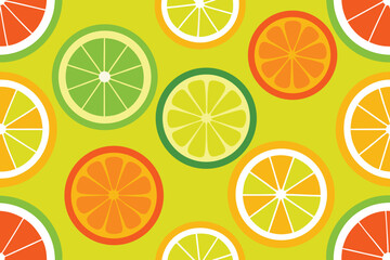 Citrus Fruit Slices Pattern Colorful Oranges, Limes, and Lemons on Light Green Background