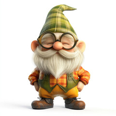 3D funny cartoon gnome close-up, isolated, on a white background. Fairytale character, cute print, illustration for printing on fabric, paper, porcelain, ceramics, packaging of children's toys.