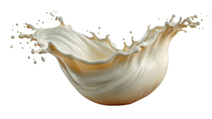A dynamic splash of creamy white milk frozen in midair, isolated on transparent background, showcasing a captivating wave of dairy delight