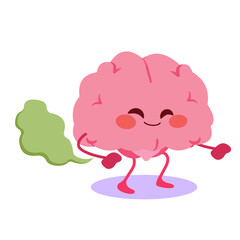 A humorous cartoon illustration of a brain character farting, ideal for educational content, mental health awareness