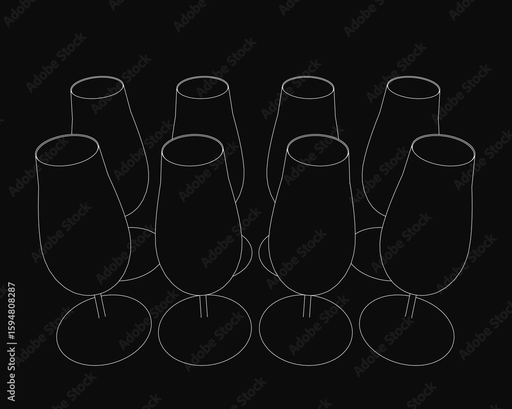 Aufkleber wine glasses drawn in clean white contour lines on a black background. the symmetrical arrangement c