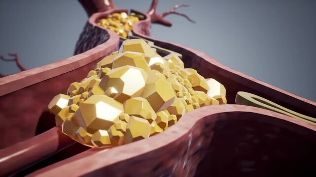 Expansion fat in the blood vessels. Hyperlipidemia or arteriosclerosis. human blood vessel disease with cholesterol fat buildup clogging. Clogged arteries, Cholesterol plaque artery. 3d rendering