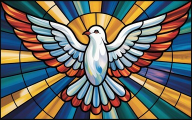 Pentecost, Radiant Dove in Stained Glass Window Art