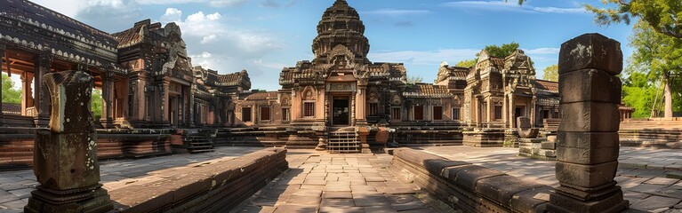 Fototapeta premium Ancient Khmer Stone Temple in Thailand at Sunrise