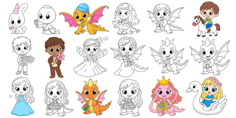 Fototapeta premium Charming Cartoon Characters Collection: A captivating assortment of delightful cartoon characters, each brimming with unique charm, poised to bring joy and creativity to any project.