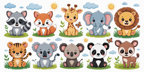 Animal Cuties Parade: A collection of adorable animal illustrations, each showcasing their unique charm, with a vibrant and whimsical design of cute cartoon animals.