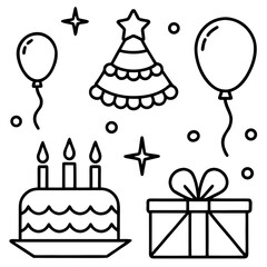 Birthday Celebration Icons Minimal Line Art Collection
