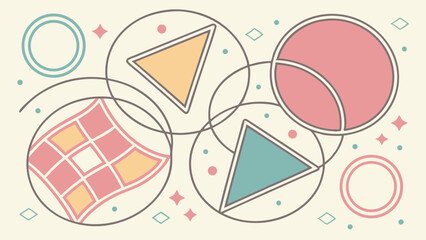 Abstract Pastel Geometric Shapes Background with Overlapping Circles Triangles Squares Modern Minimalist Simple Flat Design Art Illustration