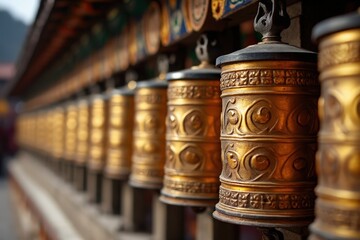 Prayer wheels at the temple  Nepal