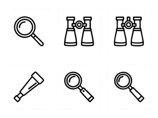 Collection of optical instruments icons for observation and discovery