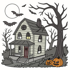 Spooky Halloween House Coloring Page