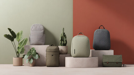 stylish and functional travel bags and backpacks showcased in aesthetically pleasing mockup setting