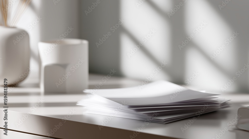 Aufkleber bright workspace with sheets of paper and soft shadows, capturing a moment of productivity