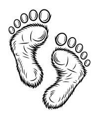 Whimsical Bigfoot Footprints A Playful Depiction of Mythical Creature Tracks in Black and White Artistic Illustration