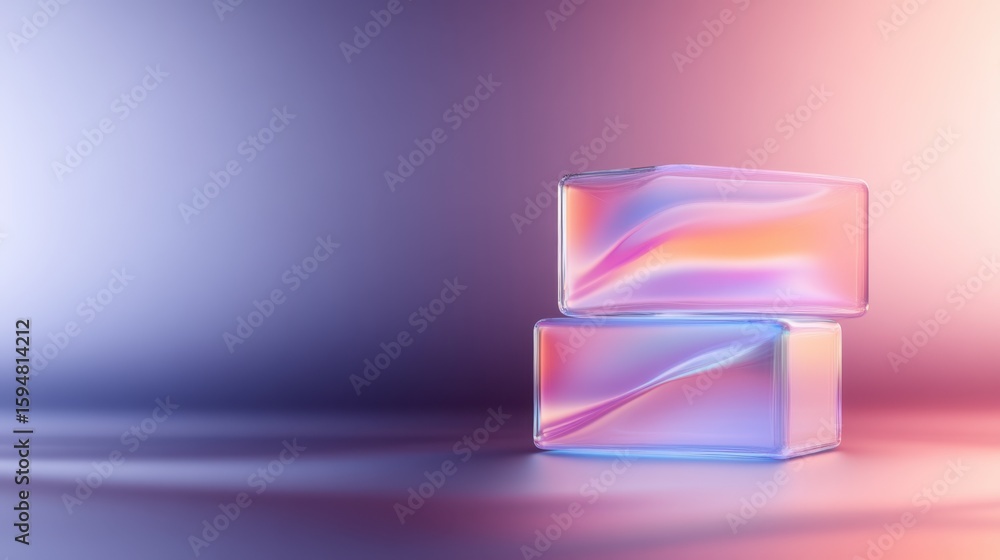 Poster abstract glass blocks with gradient lighting on smooth surface