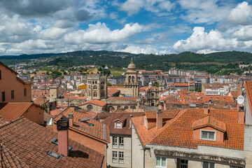 Cityscape of Ourense Old Town and Cathedral in Galicia, Spain