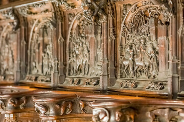 Choir and Virgen Blanca sculpture at Toledo Cathedral interior Spain