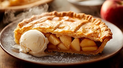 Warm Apple Pie with Vanilla Ice Cream and Caramel Sauce