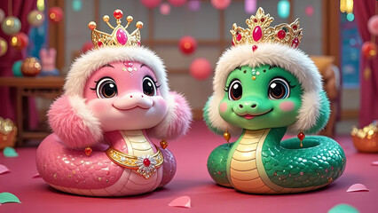 Fototapeta premium 2025 New Year cartoon Year of the Snake mascot festive holiday creative illustration