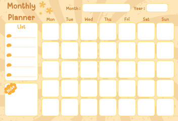 Monthly planner template with place for notes.