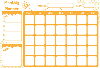 Monthly planner template with place for notes.
