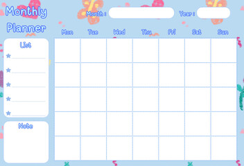 Monthly planner template with place for notes.