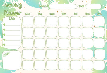 Monthly planner template with place for notes.