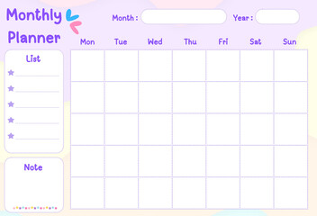Monthly planner template with place for notes.