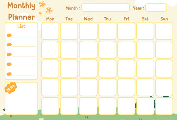 Monthly planner template with place for notes.