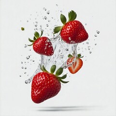 Falling strawberries isolated on transparent or white background, png