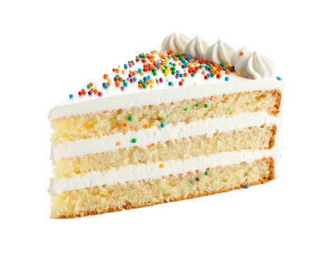Vanilla party cake slice with sprinkles on transparent background - Powered by Adobe