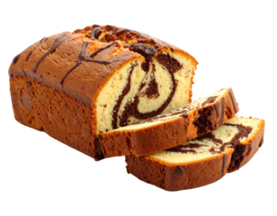 Marble loaf cake with cocoa swirl on transparent background
