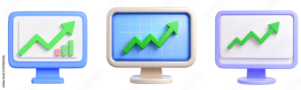 Poster rising graph growth chart computer monitor data analysis financial report business success digital d