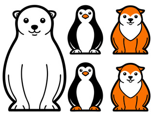 Cute cartoon arctic and antarctic animals collection with polar bear penguins and foxes