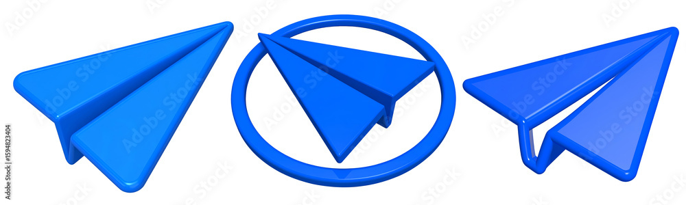 Poster blue paper plane icon 3d illustration isolated on transparency background modern design playful and 