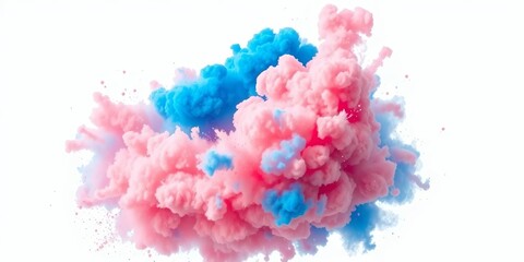 Vibrant blue explosion cloud isolated on white, splash, shockwave