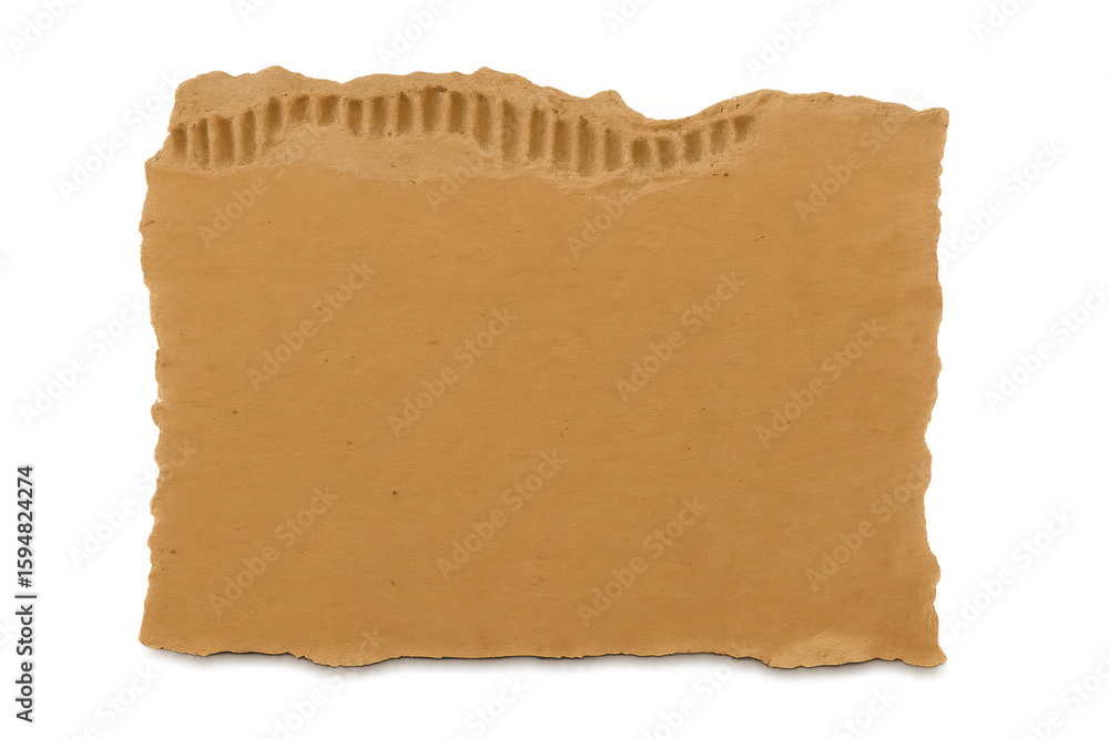 Poster torn cardboard piece revealing a textured surface, creating an empty space on a transparent backgrou