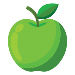 Vibrant glossy green apple with a soft curved shadow and a fresh green leaf perfect for healthy food advertising and branding