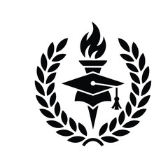 Academic achievement symbol with graduation cap and torch within laurel wreath