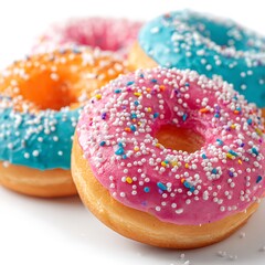 Colorful Donuts with Sprinklesdonuts, sprinkles, pastry, sweets, dessert, colorful, bakery, frosting, sugar, glazed, donut shop, treat, breakfast, food, confectionery, sweet, sugar coating, pink donut